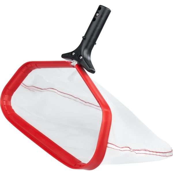ProTuff 13.5" fine mesh pool silt net — red aluminum frame, universal pole handle